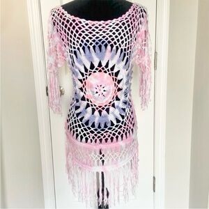 LA CLASS Tie Dye Crochet Beach Coverup Tunic Size L/XL